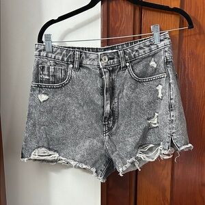 Zara Distressed Gray Denim Shorts